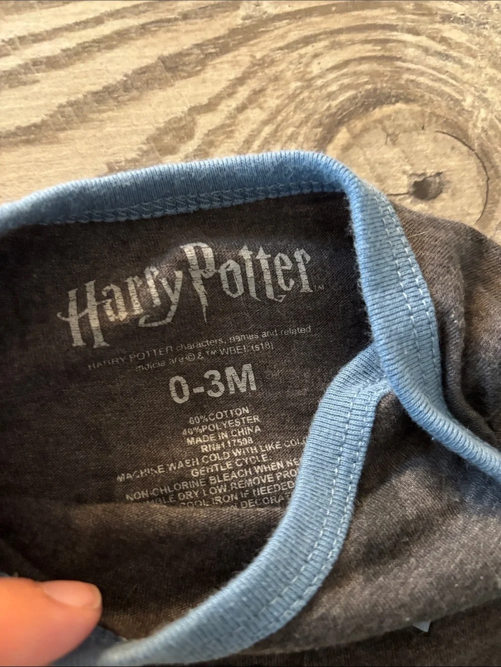 Harry Potter Mischief Managed Long-Sleeve One-Piece in Dark Gray with Blue Trim